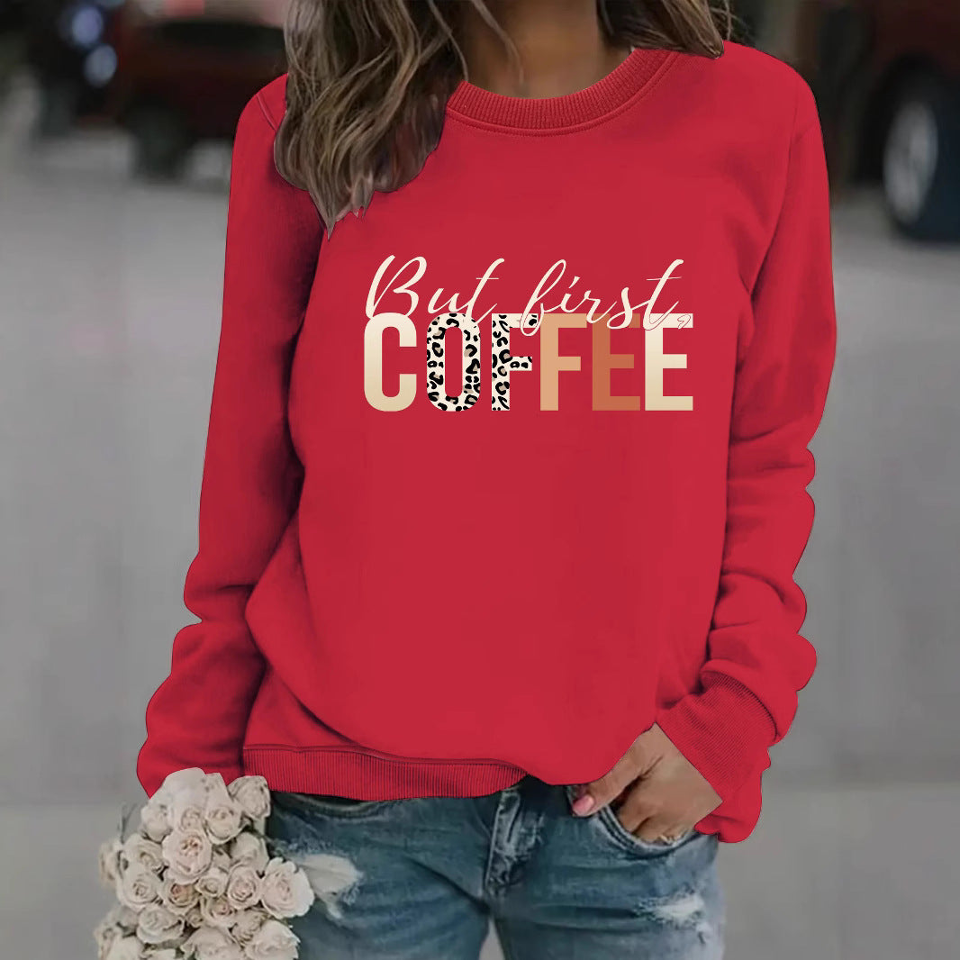 Coffee print pullover sweatshirt sweatshirt