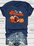 Pumpkin baseball coffee print round neck short sleeved shirt