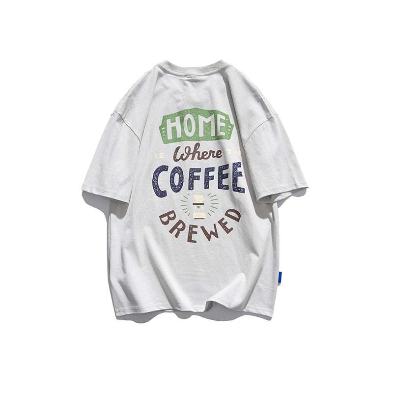 Letter Fun Coffee Cup Printed Short sleeved T-shirt for Men