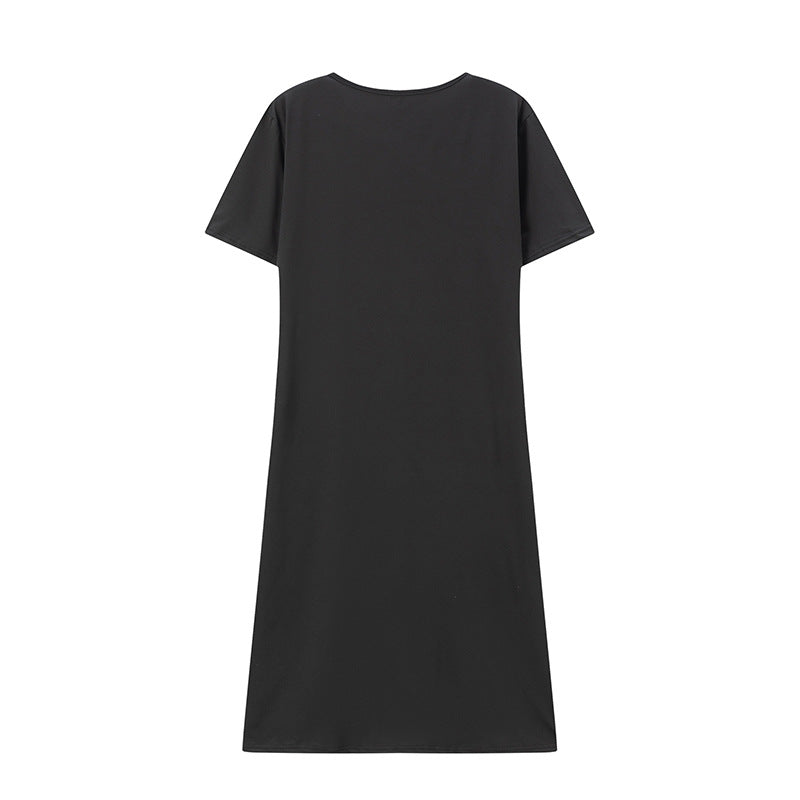 European Women's Fun Coffee Slogan Printed Casual Dress Short Sleeve Round Neck Loose T-Shirt Nightgown Dress